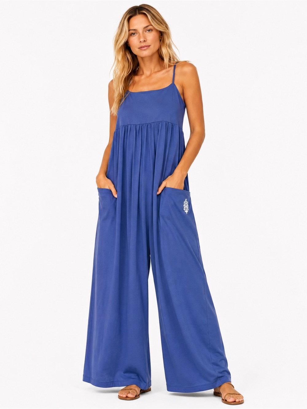 NWT Free People Movement Size Large Wide-Leg Jumpsuit in Cobalt Blue